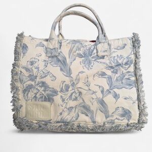 Sandro Cream and Blue Floral Tote Bag